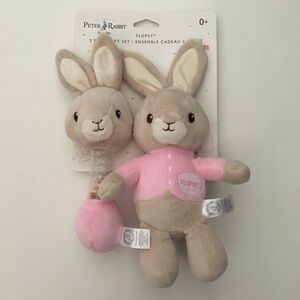 NEW Flopsy Rabbit Soft Plush Bunny 10in & Bunny Rainstick Rattle Toy Baby Gift